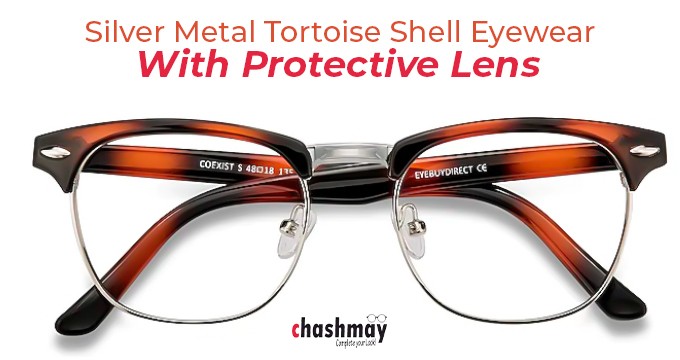 Silver Metal tortoiseshell Eyewear with protective lens