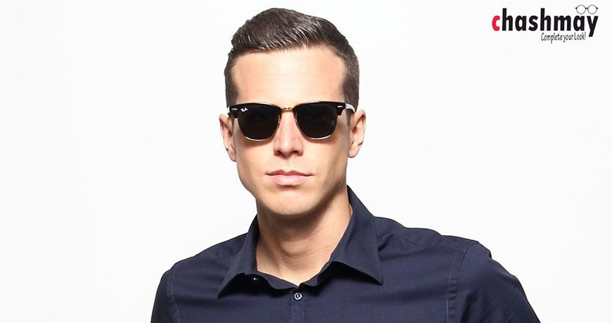 Black square metal glasses for men
