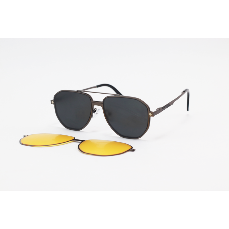 Dior - 7605 - Gun Metallic - Metal - Aviator - Dual - Attachment - Blue Cut - Polarized - Double Bridge - Eyewear - Sunglasses