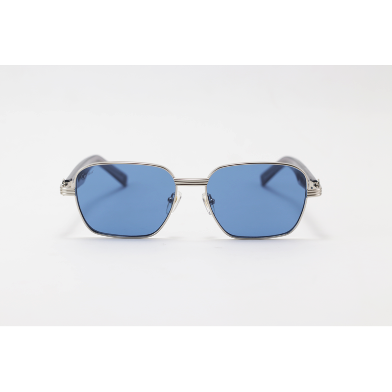 Cartier - CT0538S - Silver Blue - Metal - Acetate - Rectangle - Sunglasses