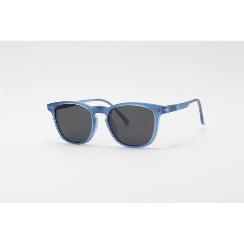 Hustle - CL001 - Matte Translucent Blue - Acetate - Square - Blue Cut - Dual - Attachment - Polarized - Eyewear - Sunglasses