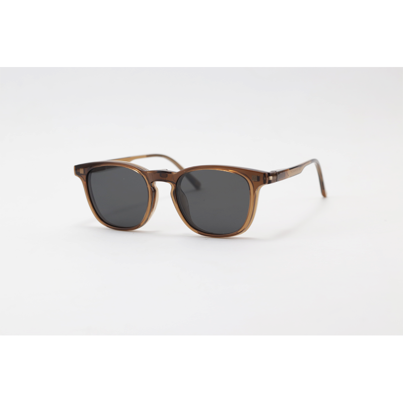 Hustle - CL001 - Brown Translucent - Acetate - Square - Blue Cut - Dual - Attachment - Polarized - Eyewear - Sunglasses