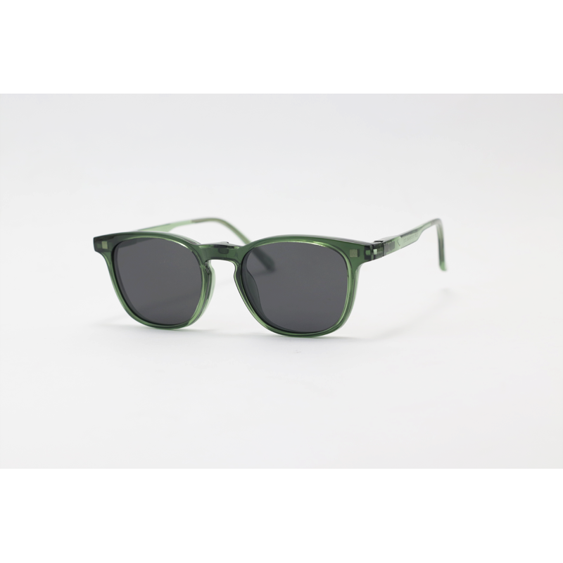 Hustle - CL001 - Green Translucent - Acetate - Square - Blue Cut - Dual - Attachment - Polarized - Eyewear - Sunglasses