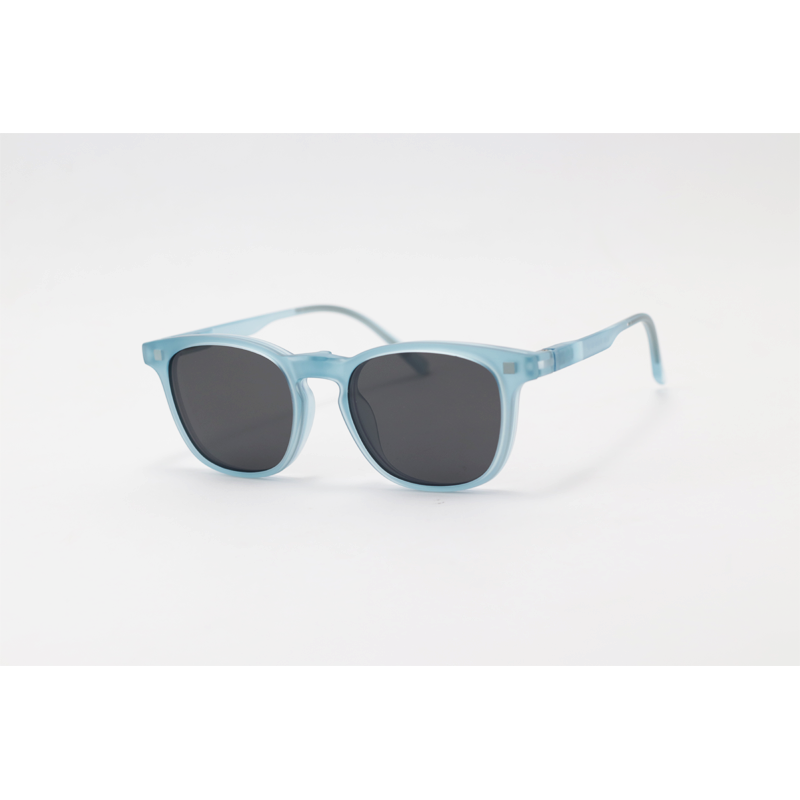 Hustle - CL001 - Light Blue Translucent - Acetate - Square - Blue Cut - Dual - Attachment - Polarized - Eyewear - Sunglasses
