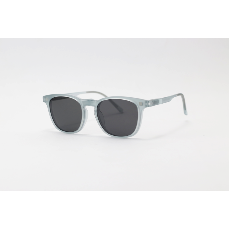 Hustle - CL001 - Matte Grey Translucent - Acetate - Square - Blue Cut - Dual - Attachment - Polarized - Eyewear - Sunglasses