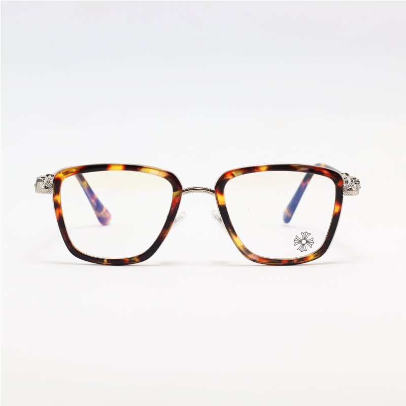 Chrome Hearts - 9159 - Silver Tortoise - Acetate - Metal - Blue Cut - Rectangle - Double Rim - Eyewear