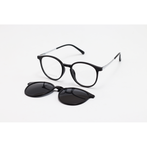 Ray B - 2186 - Silver Black - Acetate - Metal - Oval - Dual - Attachment - Eye Wear - Sunglasses