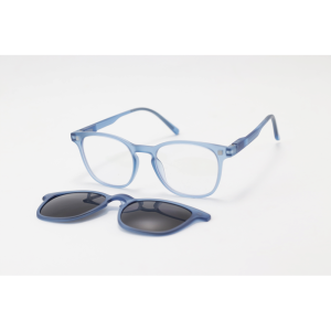Hustle - CL001 - Matte Translucent Blue - Acetate - Square - Blue Cut - Dual - Attachment - Polarized - Eyewear - Sunglasses