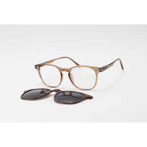 Hustle - CL001 - Brown Translucent - Acetate - Square - Blue Cut - Dual - Attachment - Polarized - Eyewear - Sunglasses
