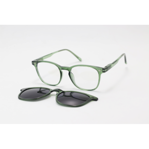 Hustle - CL001 - Green Translucent - Acetate - Square - Blue Cut - Dual - Attachment - Polarized - Eyewear - Sunglasses