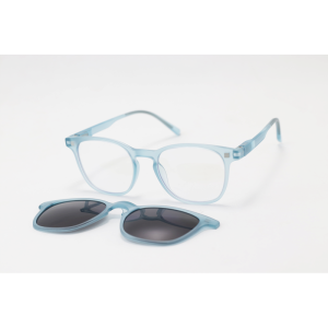 Hustle - CL001 - Light Blue Translucent - Acetate - Square - Blue Cut - Dual - Attachment - Polarized - Eyewear - Sunglasses