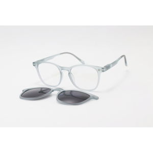 Hustle - CL001 - Matte Grey Translucent - Acetate - Square - Blue Cut - Dual - Attachment - Polarized - Eyewear - Sunglasses