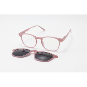 Hustle - CL001 - Matte Pink Translucent - Acetate - Square - Blue Cut - Dual - Attachment - Polarized - Eyewear - Sunglasses