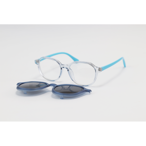 Dior - 7360 - Blue Translucent - Acetate - Oval - Dual - Attachment - Blue Cut - Polarized - Kids - Eyewear - Sunglasses