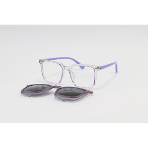 Dior - 7365 - Purple Translucent - Acetate - Square - Dual - Attachment - Blue Cut - Polarized - Kids - Eyewear - Sunglasses