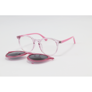 Dior - 7366 - Pink Translucent - Acetate - Round - Dual - Attachment - Blue Cut - Polarized - Kids - Eyewear - Sunglasses