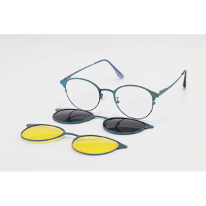 Dior - 8004 - Blue - Metal - Round - Dual - Attachment - Blue Cut - Polarized - Eye Wear - Sunglasses