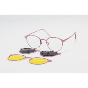 Dior - 8004 - Pink - Metal - Round - Dual - Attachment - Blue Cut - Polarized - Eye Wear - Sunglasses