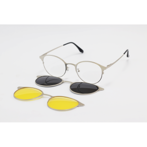 Dior - 8004 - Silver - Metal - Round - Dual - Attachment - Blue Cut - Polarized - Eye Wear - Sunglasses